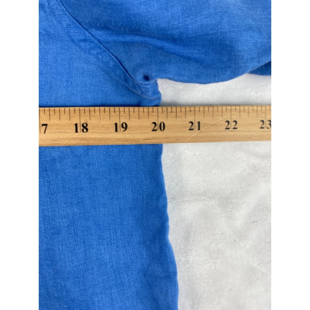 2/$30 Jillian Jones 100% Linen Shirt M Blue Button Front 3/4 Sleeve Lagen - Picture 7 of 14